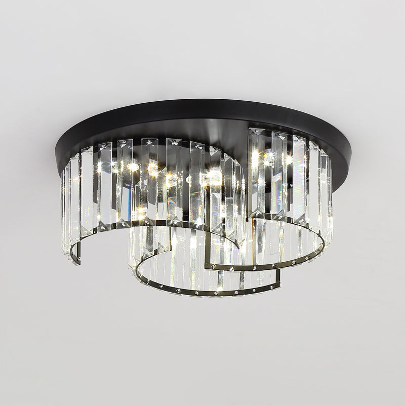 Modern Black Windmill Ceiling Fixture with Prismatic Crystal LED Flush Mount Lighting