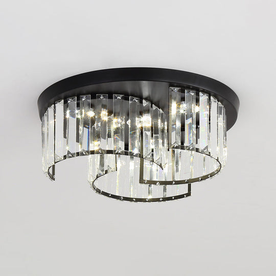 Modern Black Windmill Ceiling Fixture with Prismatic Crystal LED Flush Mount Lighting