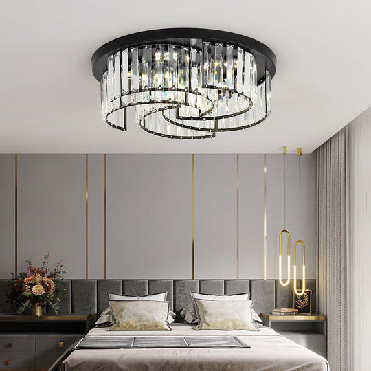 Modern Black Windmill Ceiling Fixture with Prismatic Crystal LED Flush Mount Lighting