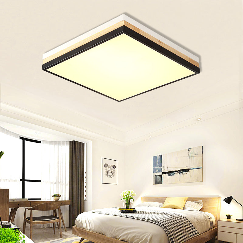Contemporary Wood Black LED Flush Mount Lamp - Wide Square Design (16"/19.5"/23.5"), White/Warm/Natural Light Options