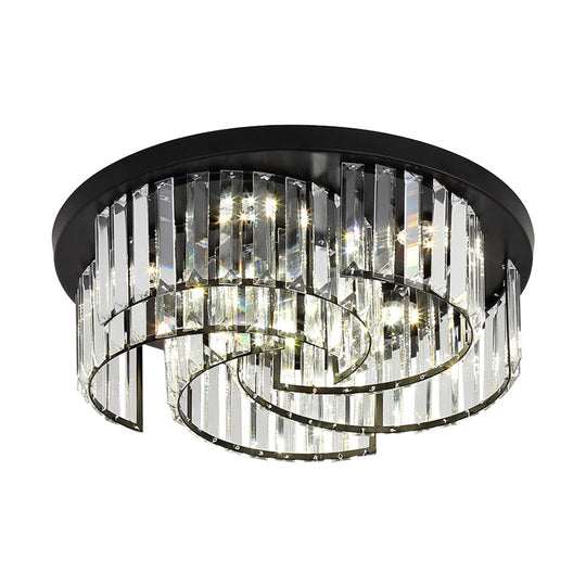 Modern Black Windmill Ceiling Fixture with Prismatic Crystal LED Flush Mount Lighting
