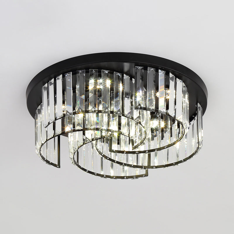 Modern Black Windmill Ceiling Fixture with Prismatic Crystal LED Flush Mount Lighting