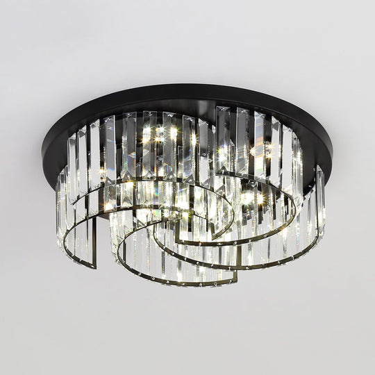 Modern Black Windmill Ceiling Fixture with Prismatic Crystal LED Flush Mount Lighting