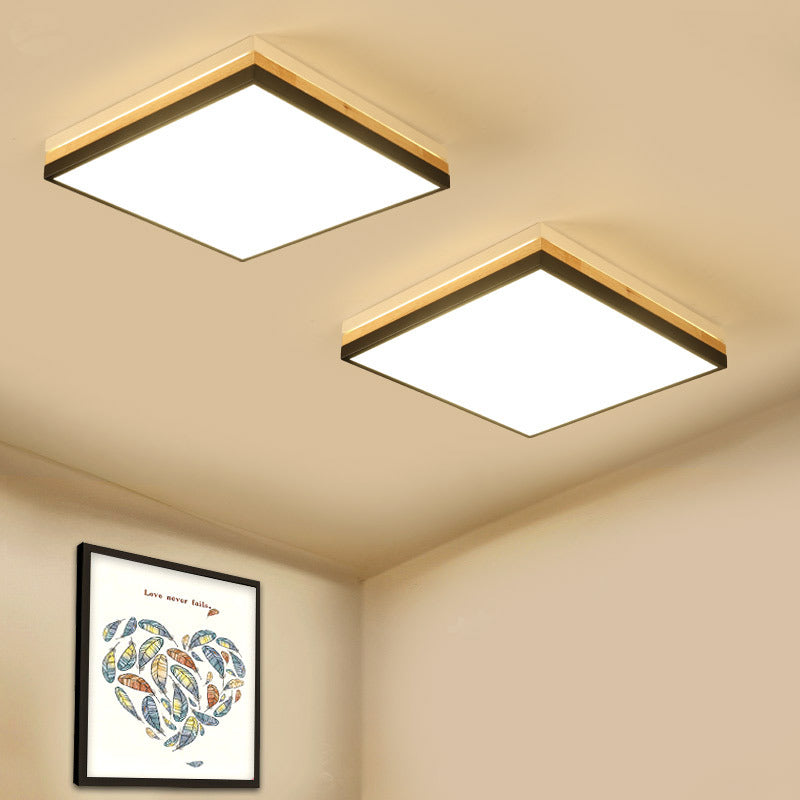 Contemporary Wood Black LED Flush Mount Lamp - Wide Square Design (16"/19.5"/23.5"), White/Warm/Natural Light Options