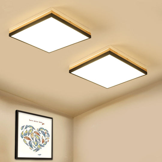 Contemporary Wood Black Led Flush Mount Lamp - Wide Square Design (16/19.5/23.5) White/Warm/Natural