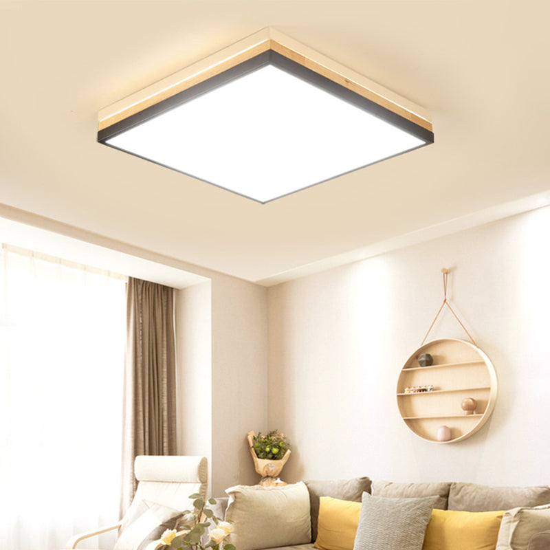 Contemporary Wood Black LED Flush Mount Lamp - Wide Square Design (16"/19.5"/23.5"), White/Warm/Natural Light Options