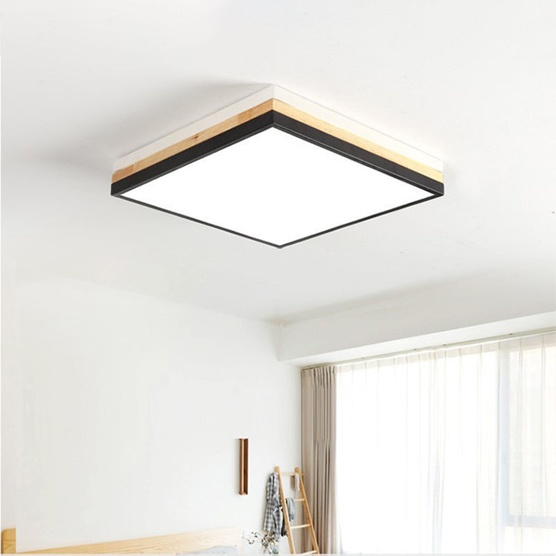 Contemporary Wood Black LED Flush Mount Lamp - Wide Square Design (16"/19.5"/23.5"), White/Warm/Natural Light Options