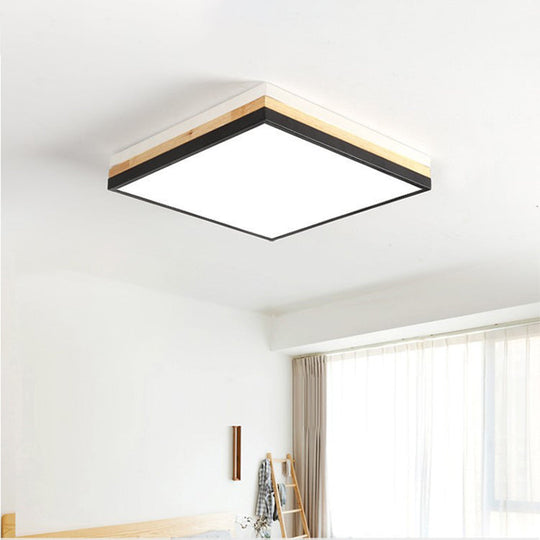 Contemporary Wood Black LED Flush Mount Lamp - Wide Square Design (16"/19.5"/23.5"), White/Warm/Natural Light Options