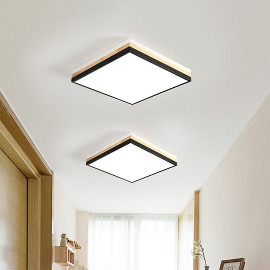 Contemporary Wood Black LED Flush Mount Lamp - Wide Square Design (16"/19.5"/23.5"), White/Warm/Natural Light Options