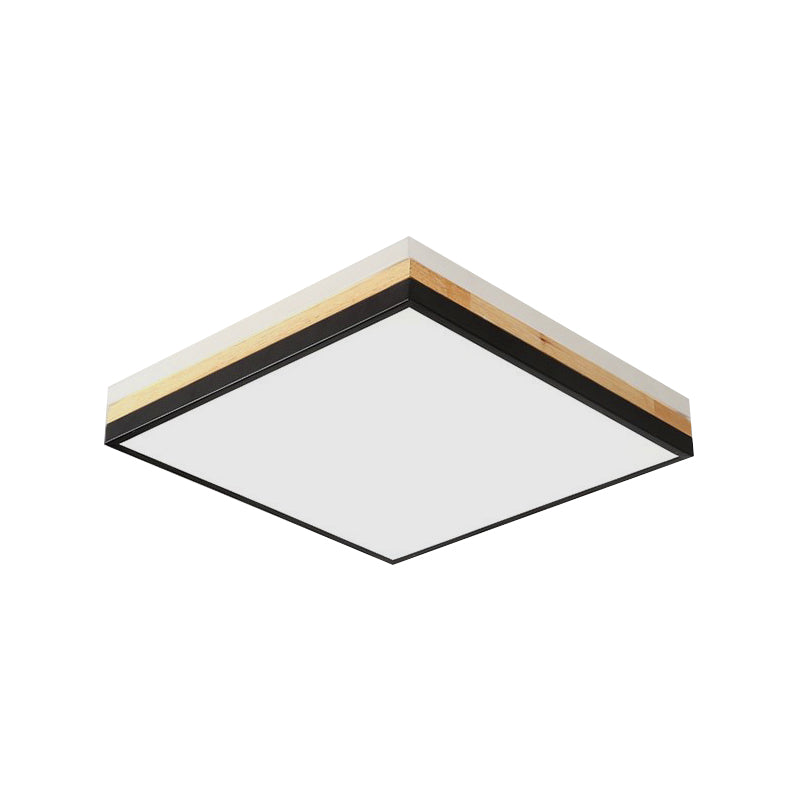 Contemporary Wood Black LED Flush Mount Lamp - Wide Square Design (16"/19.5"/23.5"), White/Warm/Natural Light Options