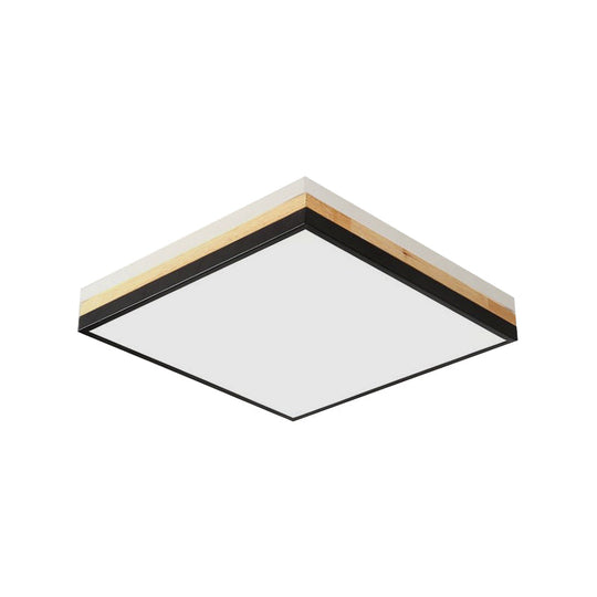 Contemporary Wood Black LED Flush Mount Lamp - Wide Square Design (16"/19.5"/23.5"), White/Warm/Natural Light Options