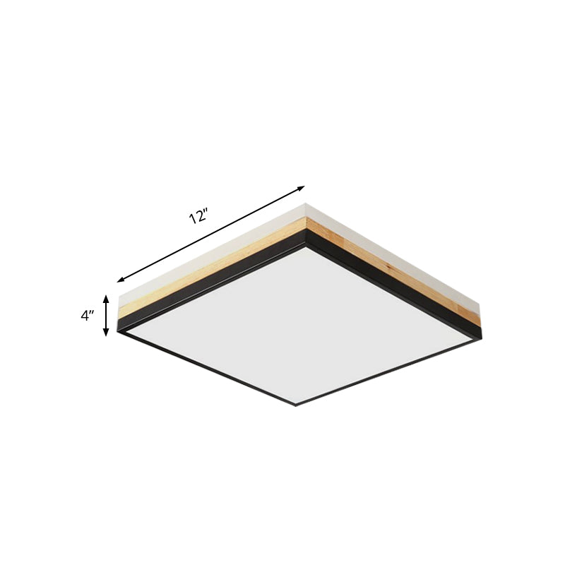 Contemporary Wood Black LED Flush Mount Lamp - Wide Square Design (16"/19.5"/23.5"), White/Warm/Natural Light Options