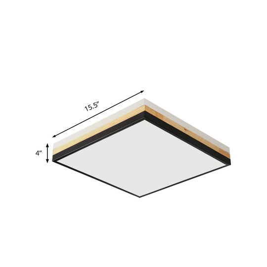 Contemporary Wood Black LED Flush Mount Lamp - Wide Square Design (16"/19.5"/23.5"), White/Warm/Natural Light Options
