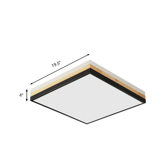 Contemporary Wood Black LED Flush Mount Lamp - Wide Square Design (16"/19.5"/23.5"), White/Warm/Natural Light Options