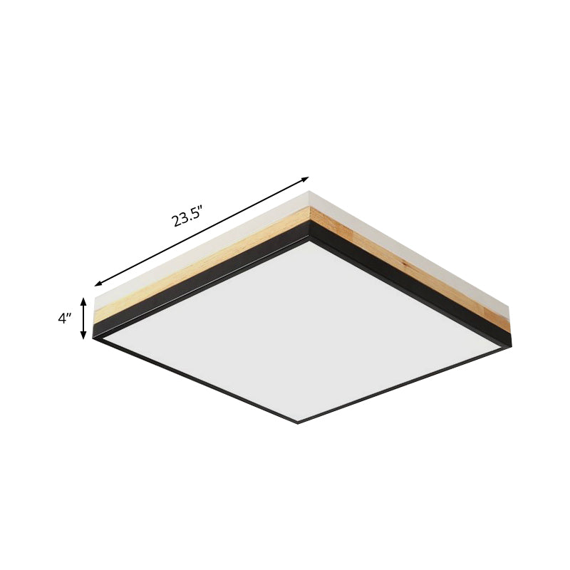 Contemporary Wood Black LED Flush Mount Lamp - Wide Square Design (16"/19.5"/23.5"), White/Warm/Natural Light Options