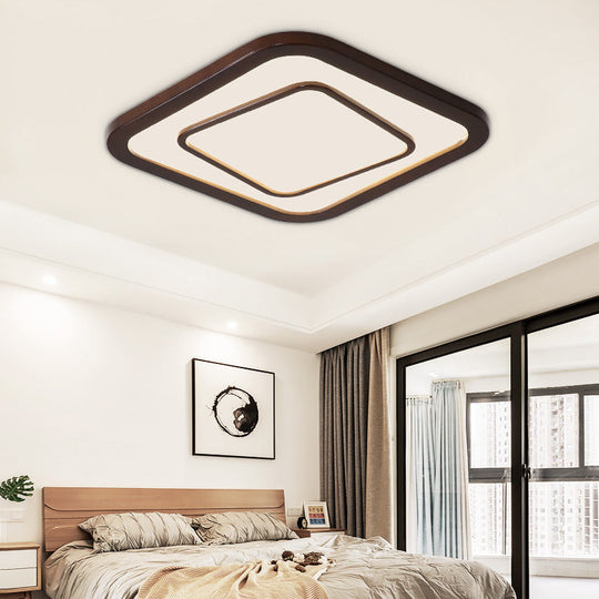 Contemporary Dark Wood LED Flush Mount Ceiling Fixture - Square Design