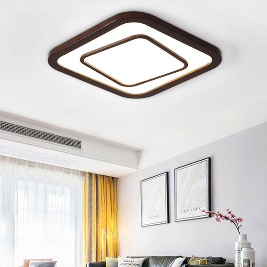 Contemporary Dark Wood LED Flush Mount Ceiling Fixture - Square Design