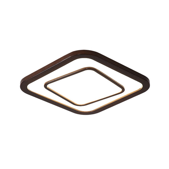 Contemporary Dark Wood LED Flush Mount Ceiling Fixture - Square Design