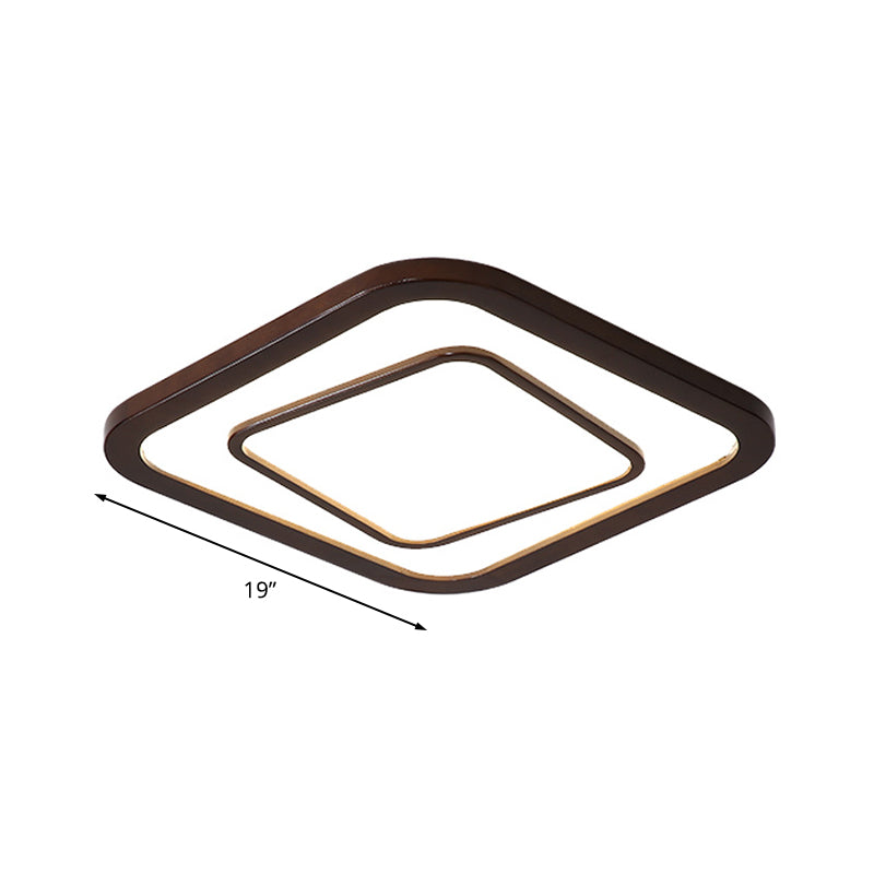 Contemporary Dark Wood LED Flush Mount Ceiling Fixture - Square Design