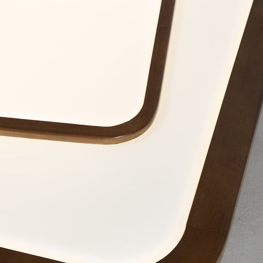 Contemporary Dark Wood LED Flush Mount Ceiling Fixture - Square Design