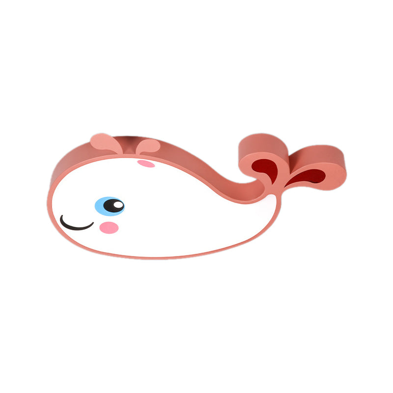 Whale Shaped Kids LED Flush Mount Pendant Light for Bedroom - Blue/Pink Acrylic, White Light
