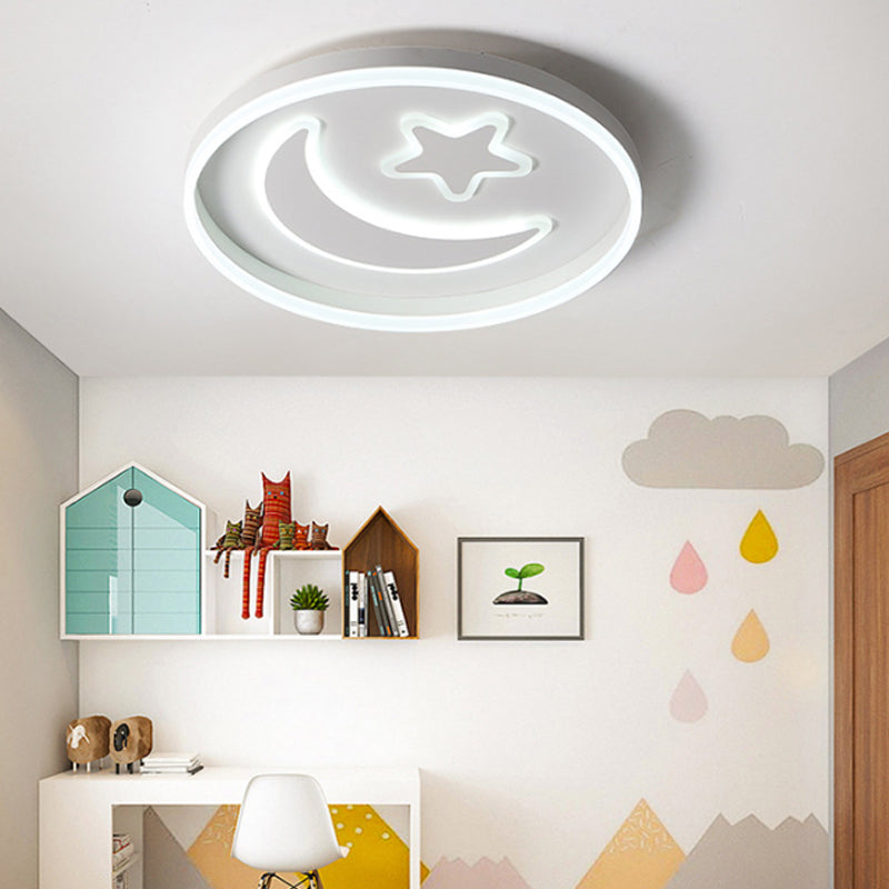 Cartoon Style Round Acrylic Ceiling Mount LED Lamp in Warm/White Light for Bedroom - Black/White Flush Mount Light