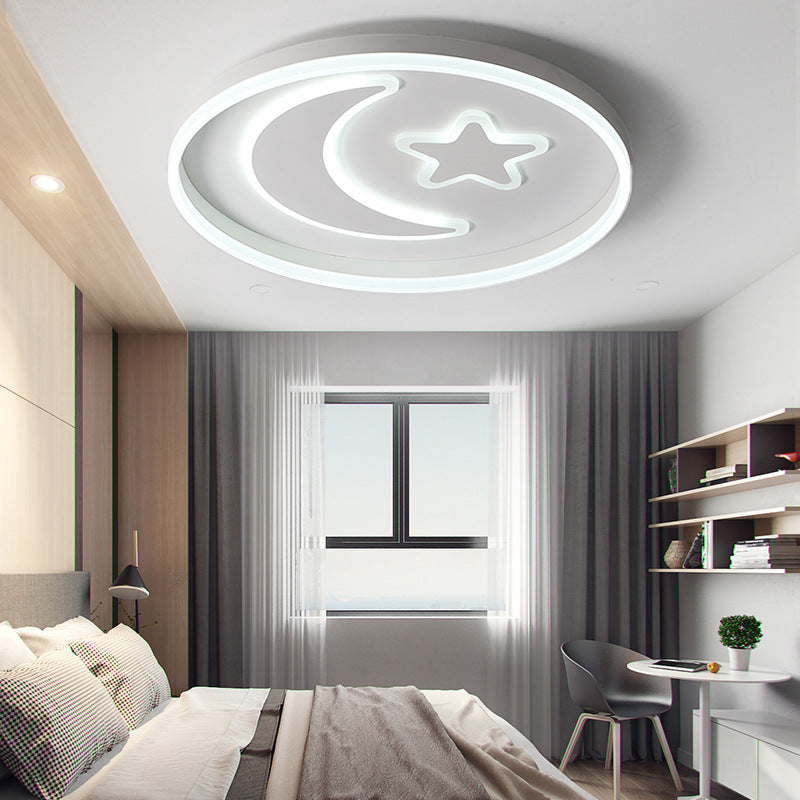 Cartoon Style Round Acrylic Ceiling Mount LED Lamp in Warm/White Light for Bedroom - Black/White Flush Mount Light