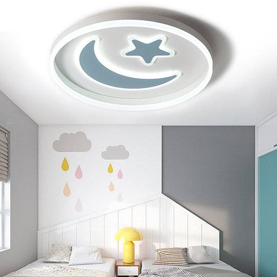Cartoon Style Round Acrylic Ceiling Mount LED Lamp in Warm/White Light for Bedroom - Black/White Flush Mount Light