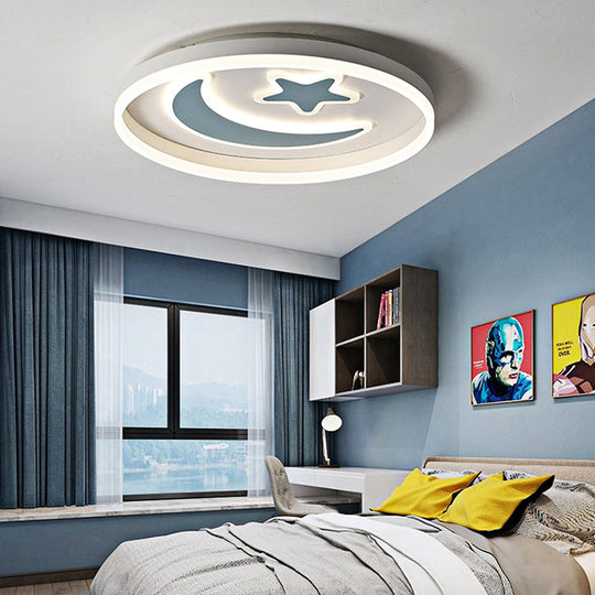 Cartoon Style Round Acrylic Ceiling Mount LED Lamp in Warm/White Light for Bedroom - Black/White Flush Mount Light
