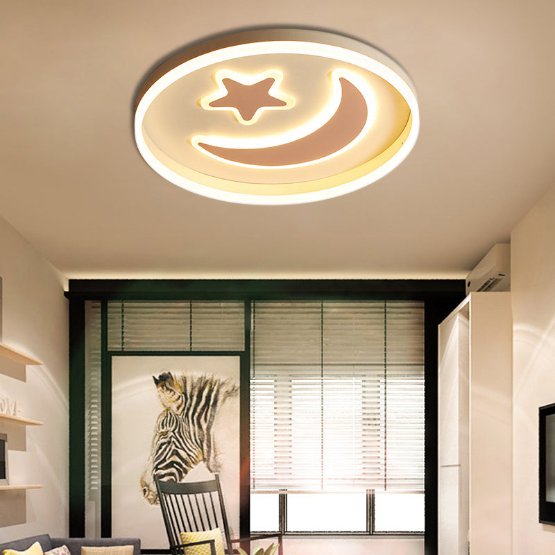 Cartoon Style Round Acrylic Ceiling Mount LED Lamp in Warm/White Light for Bedroom - Black/White Flush Mount Light