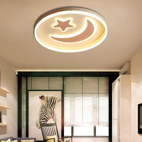 Cartoon Style Round Acrylic Ceiling Mount Led Lamp In Warm/White Light For Bedroom - Black/White