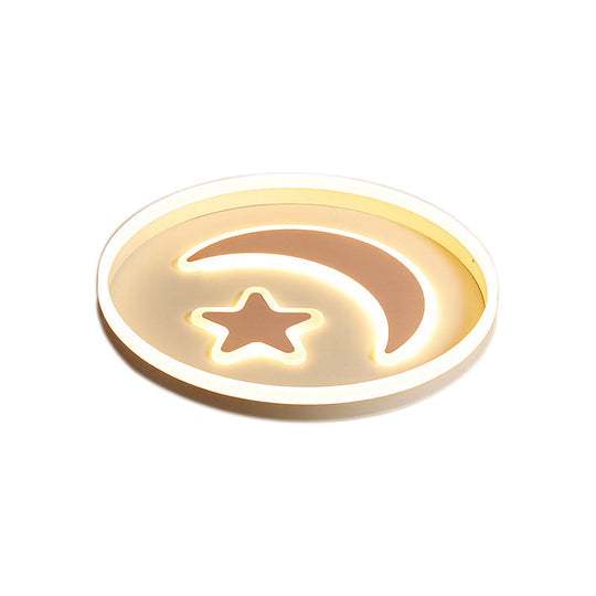 Cartoon Style Round Acrylic Ceiling Mount Led Lamp In Warm/White Light For Bedroom - Black/White