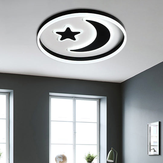Cartoon Style Round Acrylic Ceiling Mount LED Lamp in Warm/White Light for Bedroom - Black/White Flush Mount Light