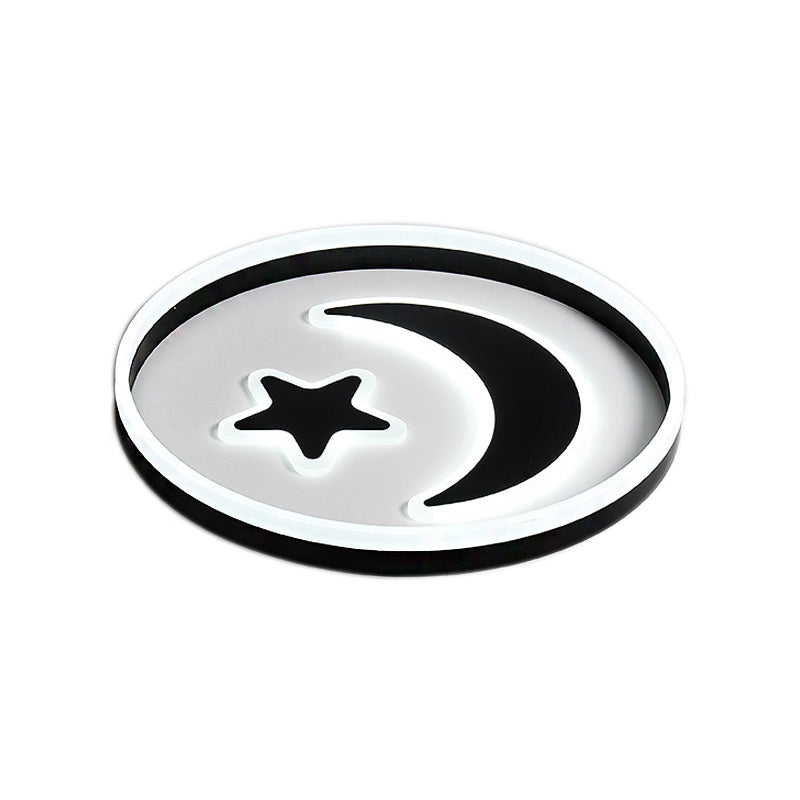 Cartoon Style Round Acrylic Ceiling Mount LED Lamp in Warm/White Light for Bedroom - Black/White Flush Mount Light