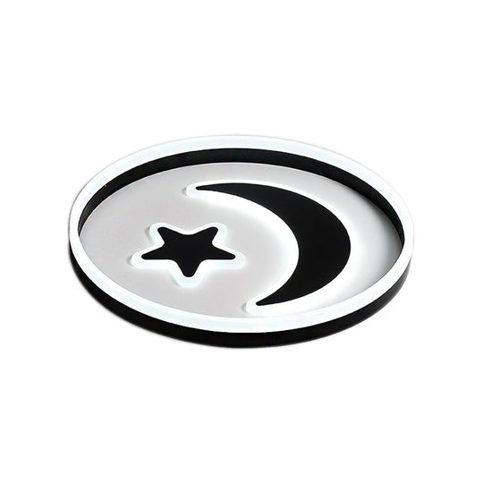 Cartoon Style Round Acrylic Ceiling Mount LED Lamp in Warm/White Light for Bedroom - Black/White Flush Mount Light