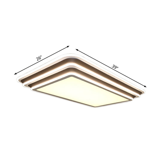 LED Living Room Flush Mount Ceiling Light with Square/Rectangular Acrylic Shade in Warm/White Light - White