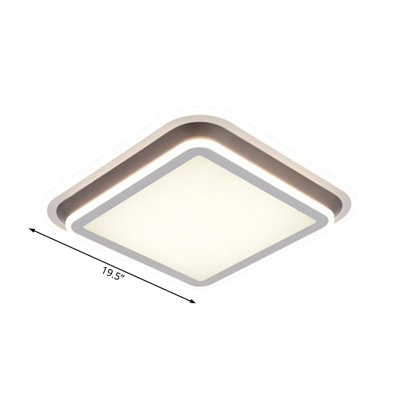LED Living Room Flush Mount Ceiling Light with Square/Rectangular Acrylic Shade in Warm/White Light - White