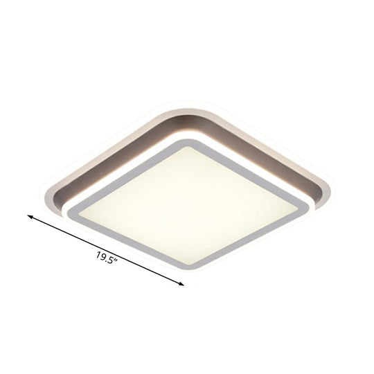 LED Living Room Flush Mount Ceiling Light with Square/Rectangular Acrylic Shade in Warm/White Light - White