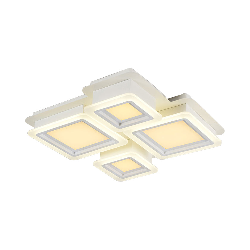 White Flush Mount Ceiling Lamp - 4/7 Lights, Brick Acrylic Shade, Ideal for Living Room Lighting