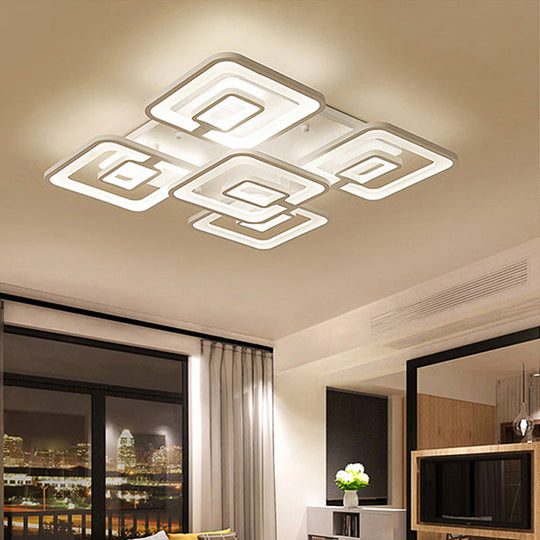 Contemporary LED Flush Mount Light, White Multi-Layer Ceiling Lamp with Acrylic Shade in Warm/White/Natural Light