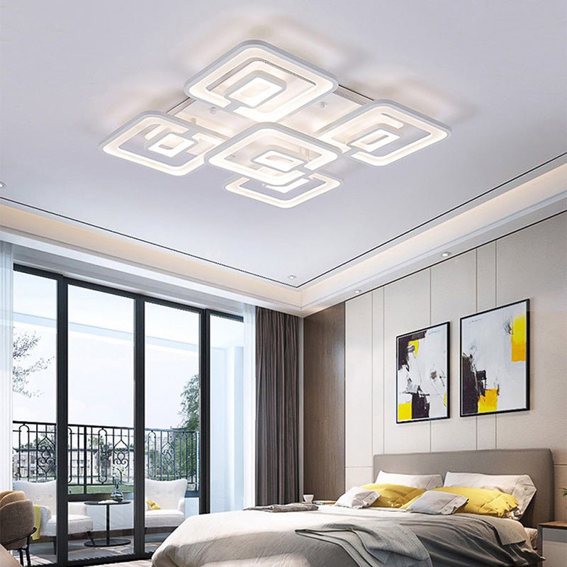 Contemporary LED Flush Mount Light, White Multi-Layer Ceiling Lamp with Acrylic Shade in Warm/White/Natural Light