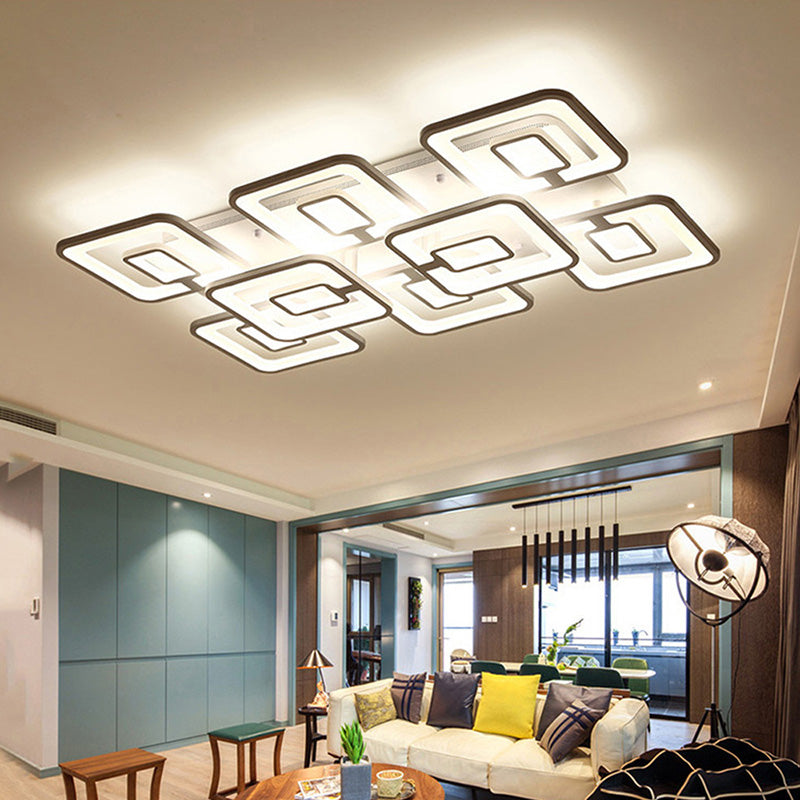 Contemporary LED Flush Mount Light, White Multi-Layer Ceiling Lamp with Acrylic Shade in Warm/White/Natural Light