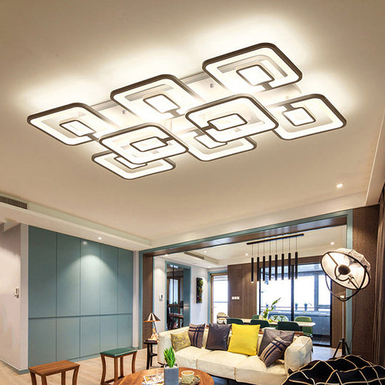 Contemporary LED Flush Mount Light, White Multi-Layer Ceiling Lamp with Acrylic Shade in Warm/White/Natural Light