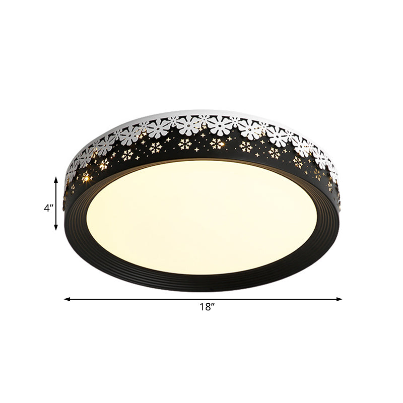 Modern LED Flush Mount Ceiling Light - Black Snowflake Pattern - Acrylic Shade - Warm/White Light - 18"/22"/30" Dia