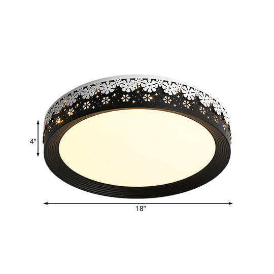 Modern LED Flush Mount Ceiling Light - Black Snowflake Pattern - Acrylic Shade - Warm/White Light - 18"/22"/30" Dia