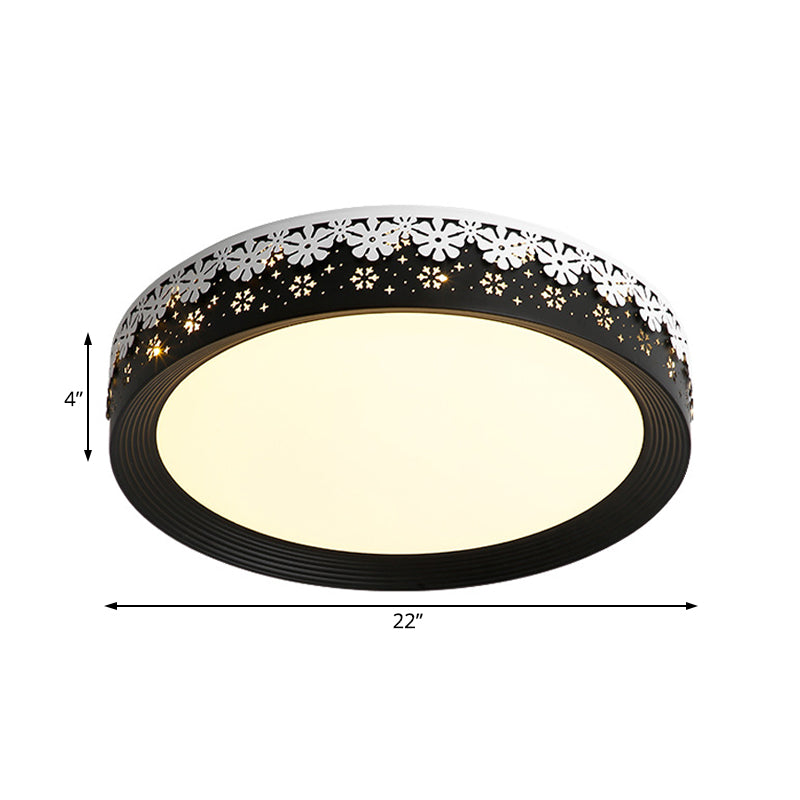 Modern LED Flush Mount Ceiling Light - Black Snowflake Pattern - Acrylic Shade - Warm/White Light - 18"/22"/30" Dia