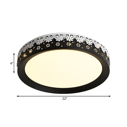 Modern Led Flush Mount Ceiling Light - Black Snowflake Pattern Acrylic Shade Warm/White 18/22/30 Dia