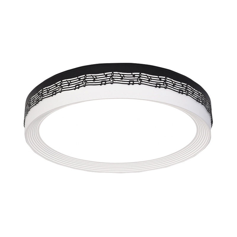 Contemporary LED Ceiling Lamp in Black, Round 18"/22"/30" Dia, Flush Mount with Warm/White Lighting and Rhythm Pattern