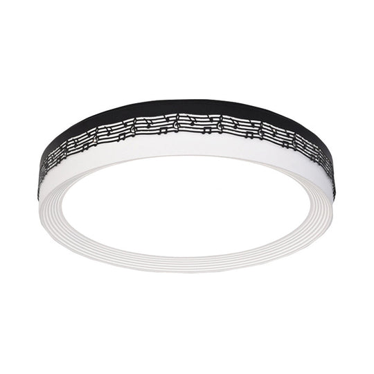 Contemporary LED Ceiling Lamp in Black, Round 18"/22"/30" Dia, Flush Mount with Warm/White Lighting and Rhythm Pattern