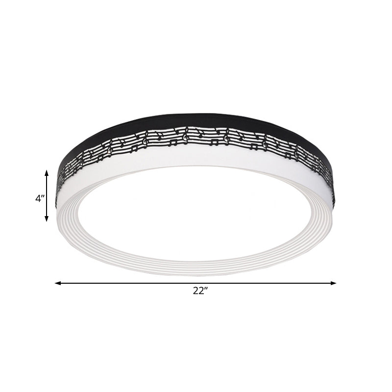 Contemporary LED Ceiling Lamp in Black, Round 18"/22"/30" Dia, Flush Mount with Warm/White Lighting and Rhythm Pattern